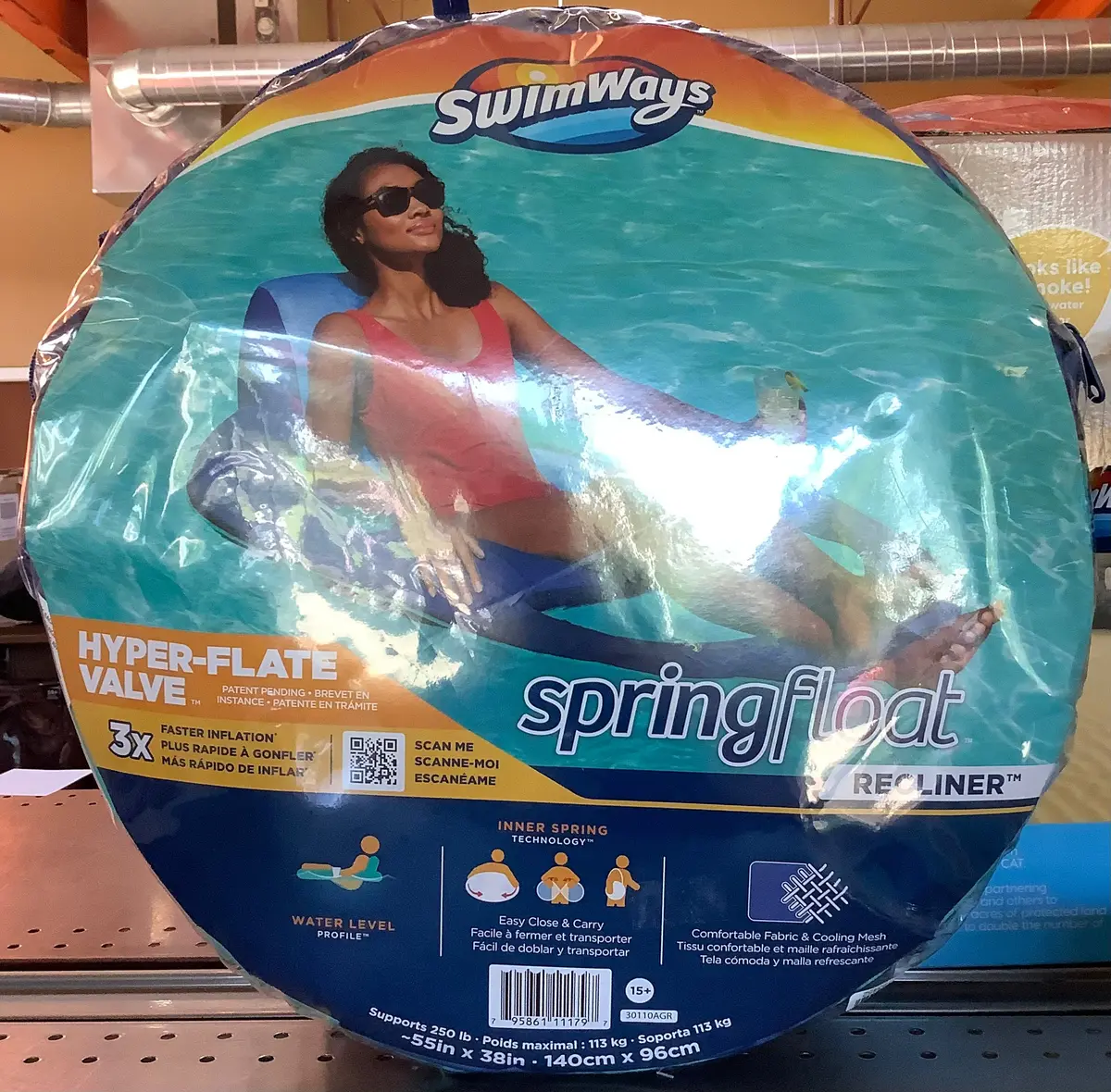 Swimways Spring Float Recliner Swim Lounger For Pool Or Lake With Hyper-Flate Valve - Blue 1