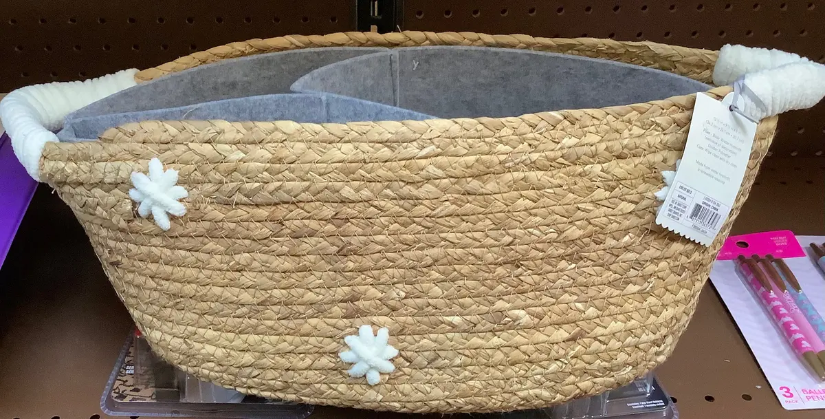 Braided Water Hyacinth With Tufted
Embroidery Diaper Caddy Basket 1