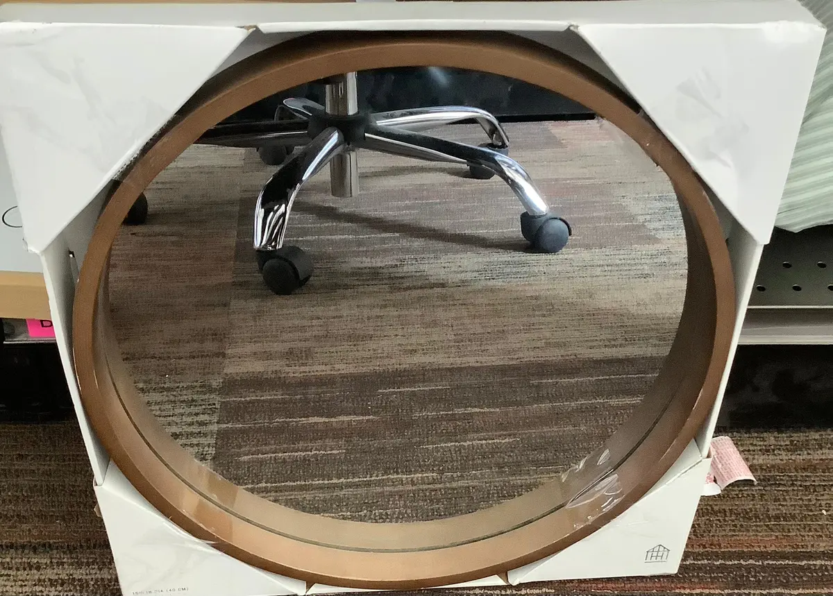 16" Round Wood Framed Wall Mirror Aged Oak 1