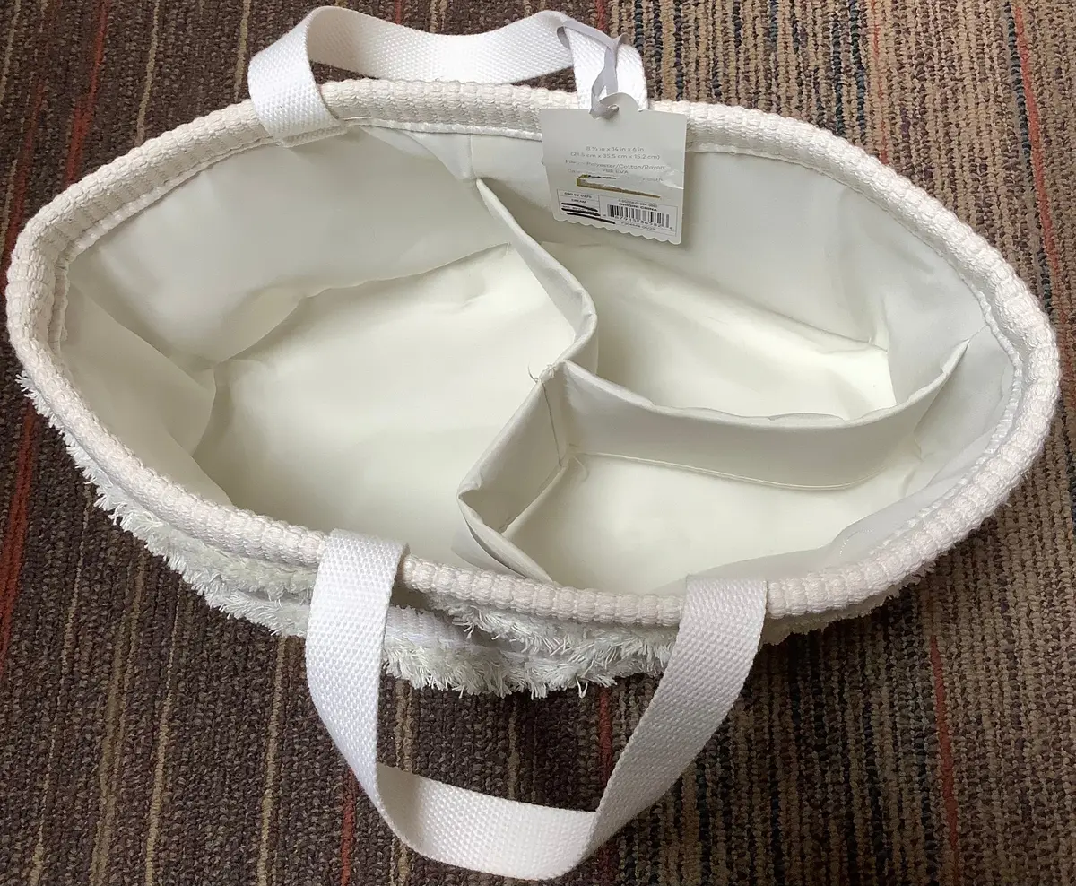 Tufted Fabric Diaper Caddy Storage Basket - Khaki And Cream - 1