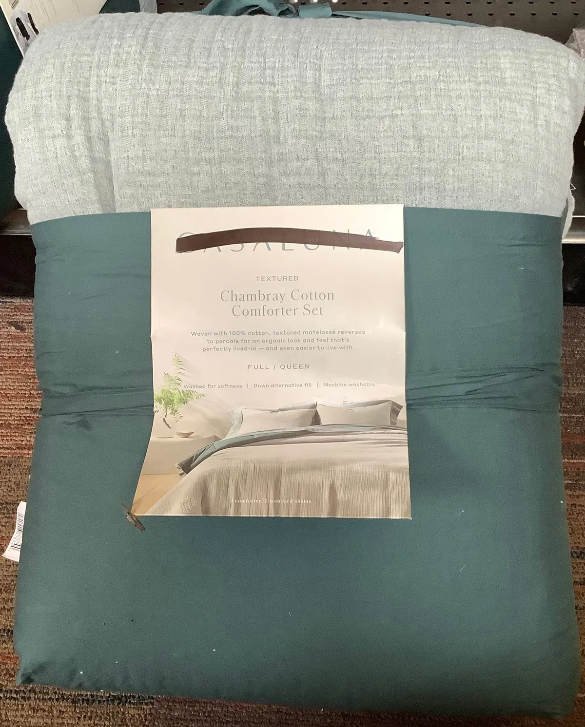 Full/Queen Textured Chambray Cotton Comforter & Sham Set
Dark Teal Blue 1