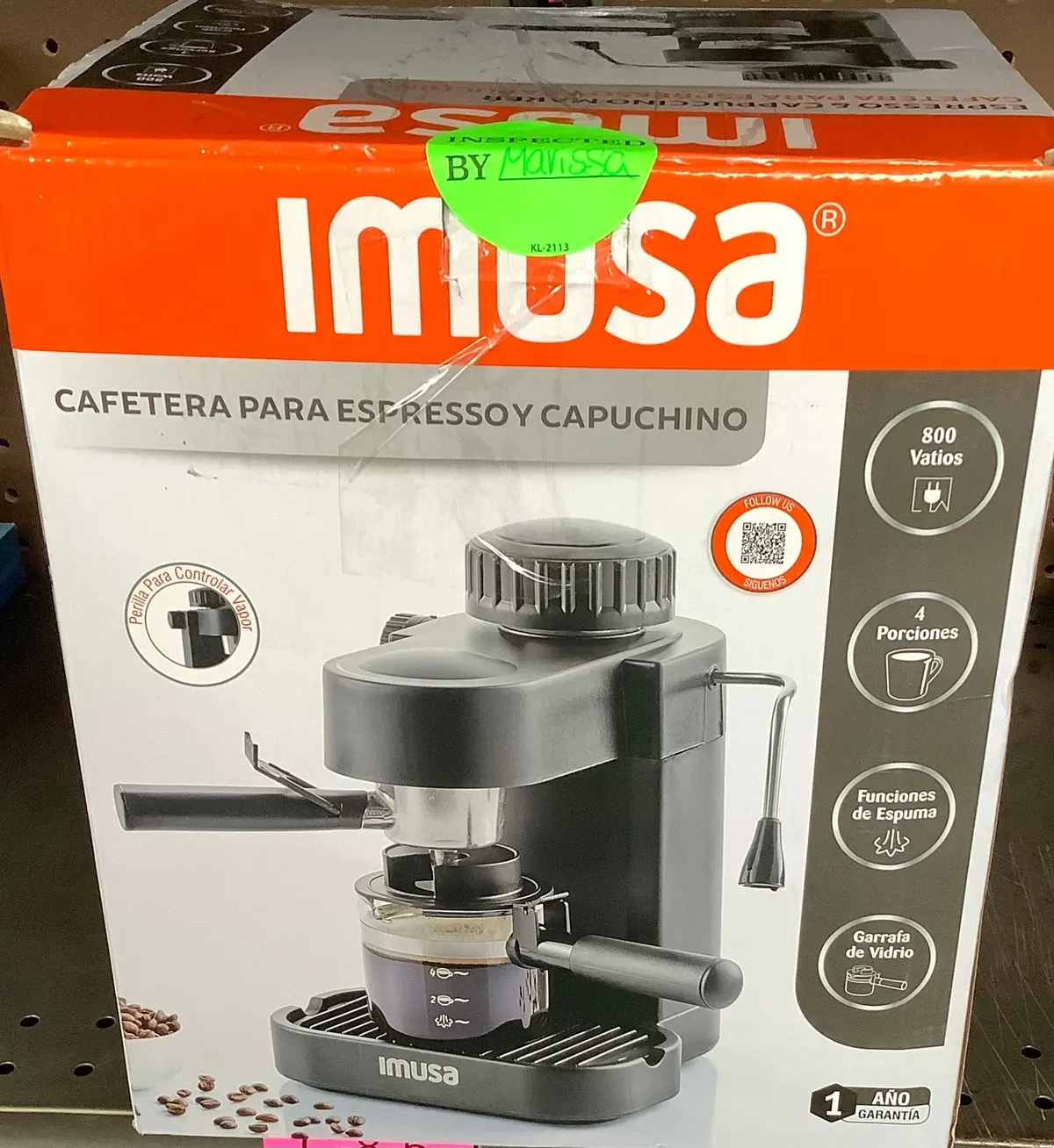 Musa 4 Cup Electric Espresso/Cappuccino Maker 800 Watts
- Black 1