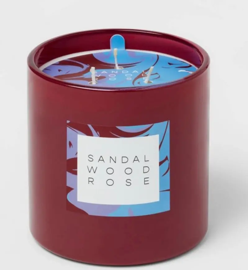 3-Wick 28Oz Glass Sandalwood Rose
Candle Burgundy 1