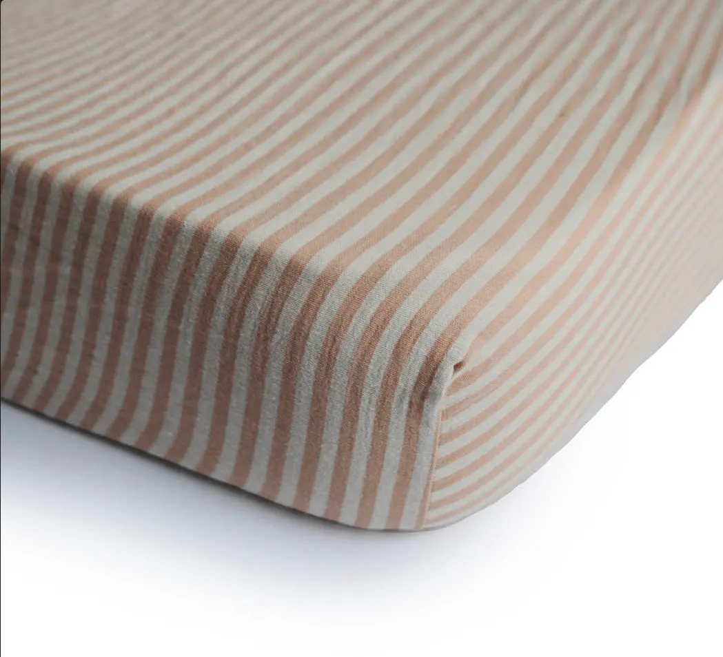 Mushie Extra Soft Muslin Crib Fitted Sheet - Natural Stripe 1