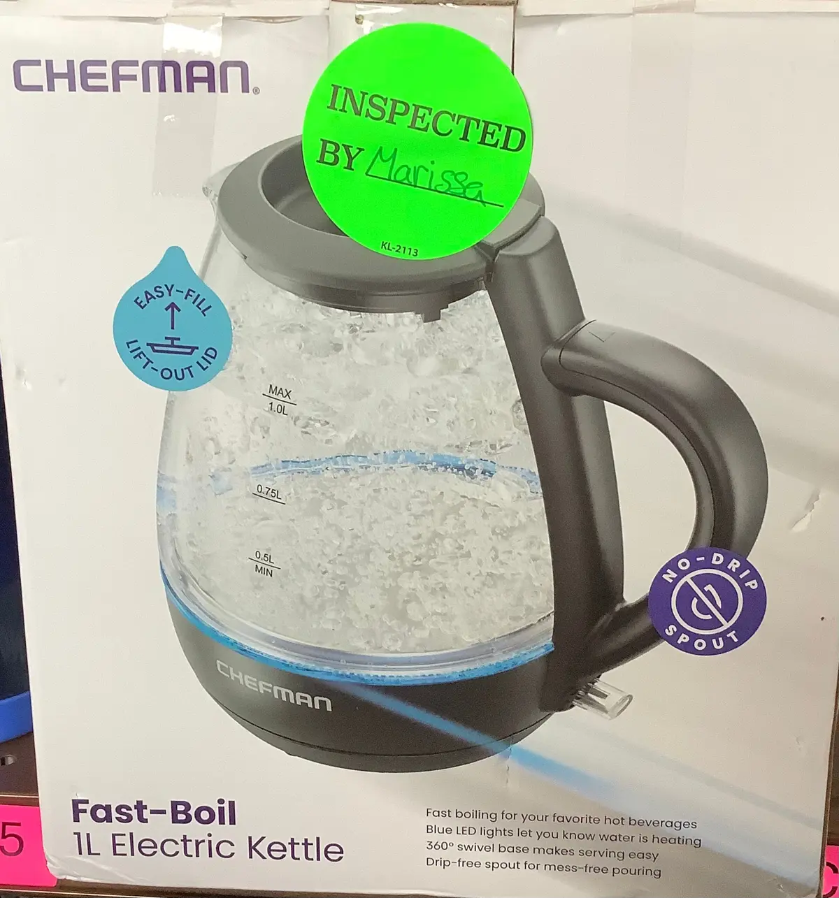 Chefman 1L Rapid-Boil Kettle With Automatic Shutoff - Black 1