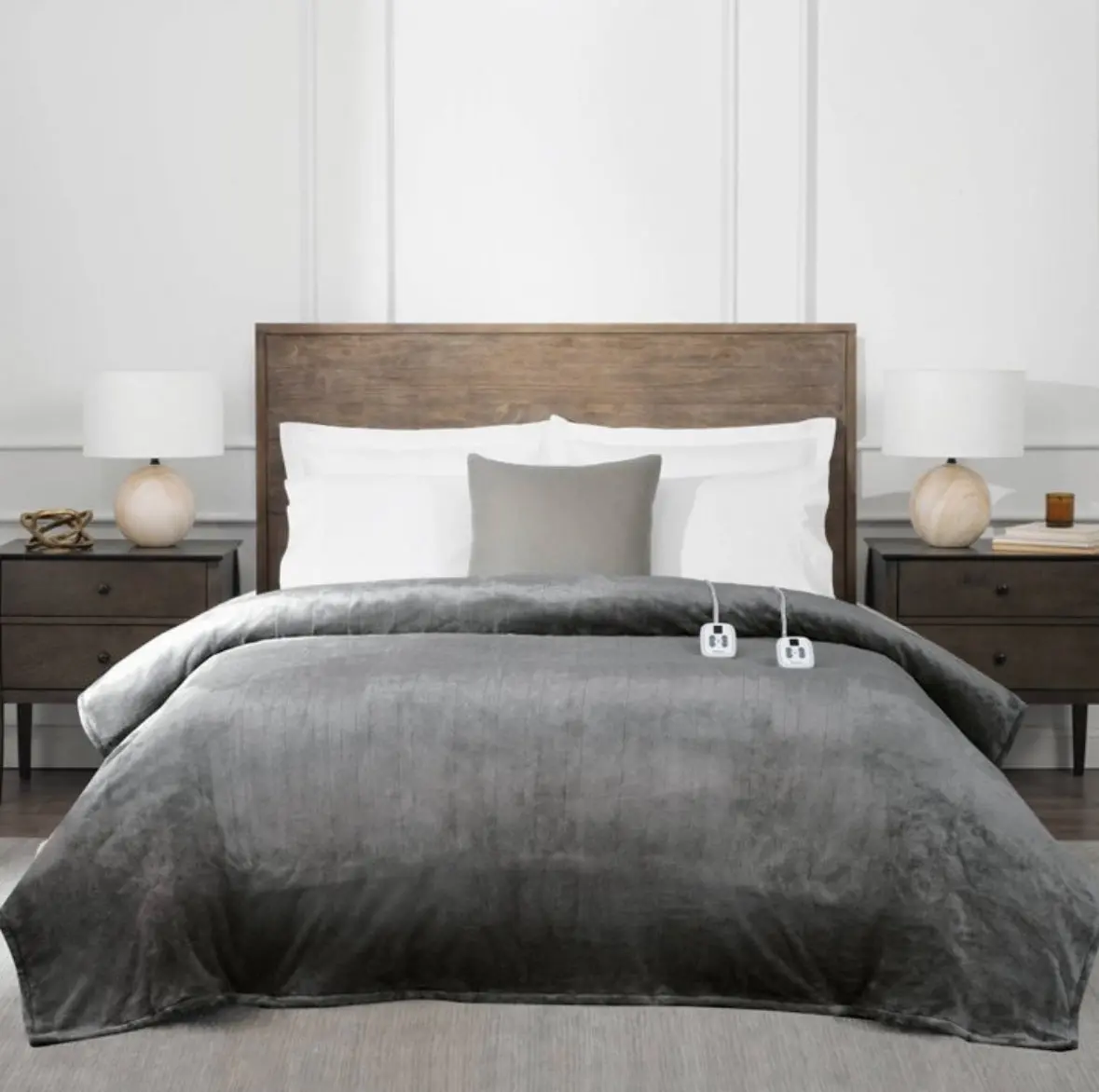 Queen Heated Blanket Gray - Brookstone 1