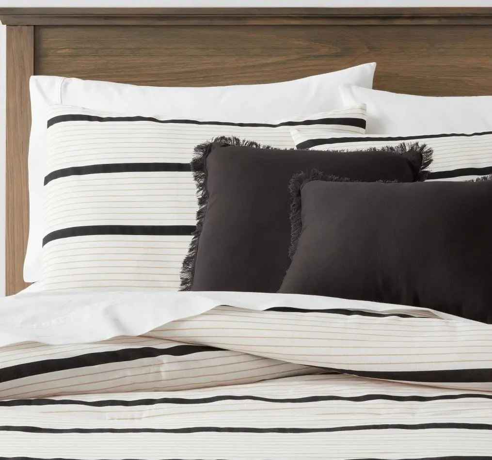 5Pc Full/Queen Modern Stripe Comforter Set Off-White 1
