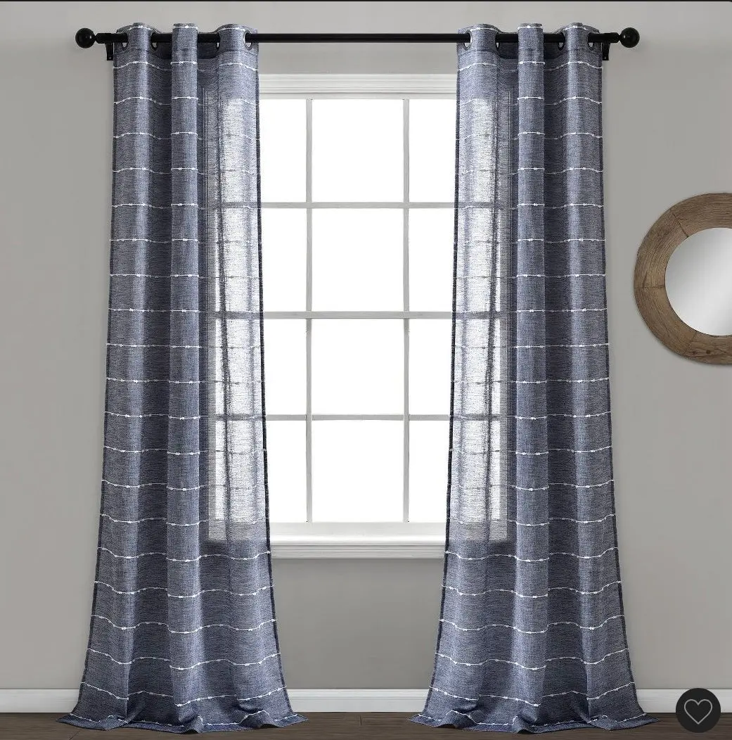 Set Of 2 (84"X38"') Farmhouse Texture Grommet Sheer Window
Curtain Panels Navy 1
