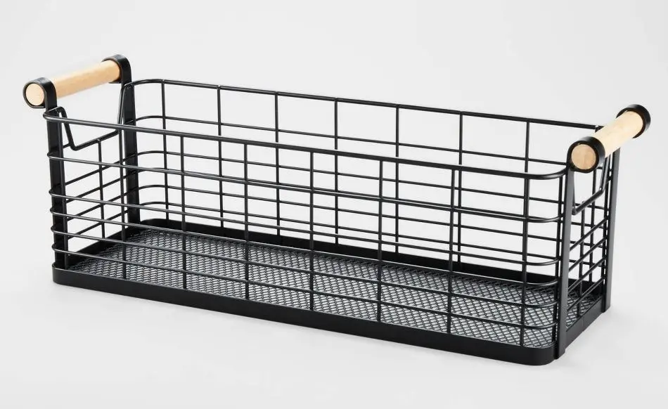 16" X 6" X 6" Medium Rectangular Wire Natural Wood Handles
Basket Black 1