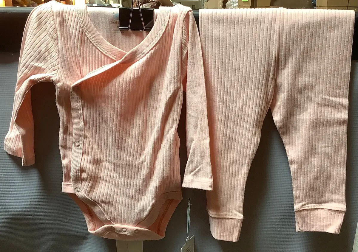 Baby Basic Wide Rib Side Snap Bodysuit & Pants Set - Pink 6-9M 1
