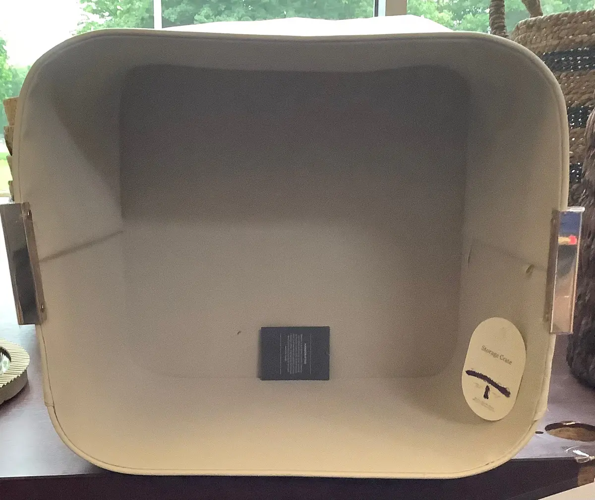 Faux Leather Large Crate With Metal Handles Ivory 1