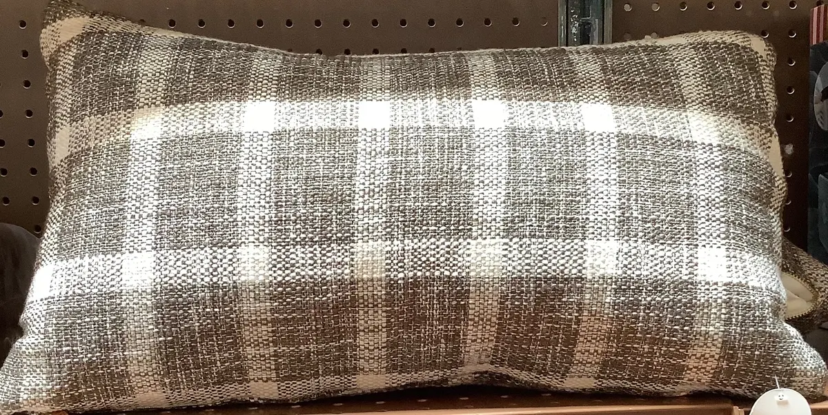 Woven Plaid With Faux Leather Zipper Lumbar Throw Pillow
Brown 1