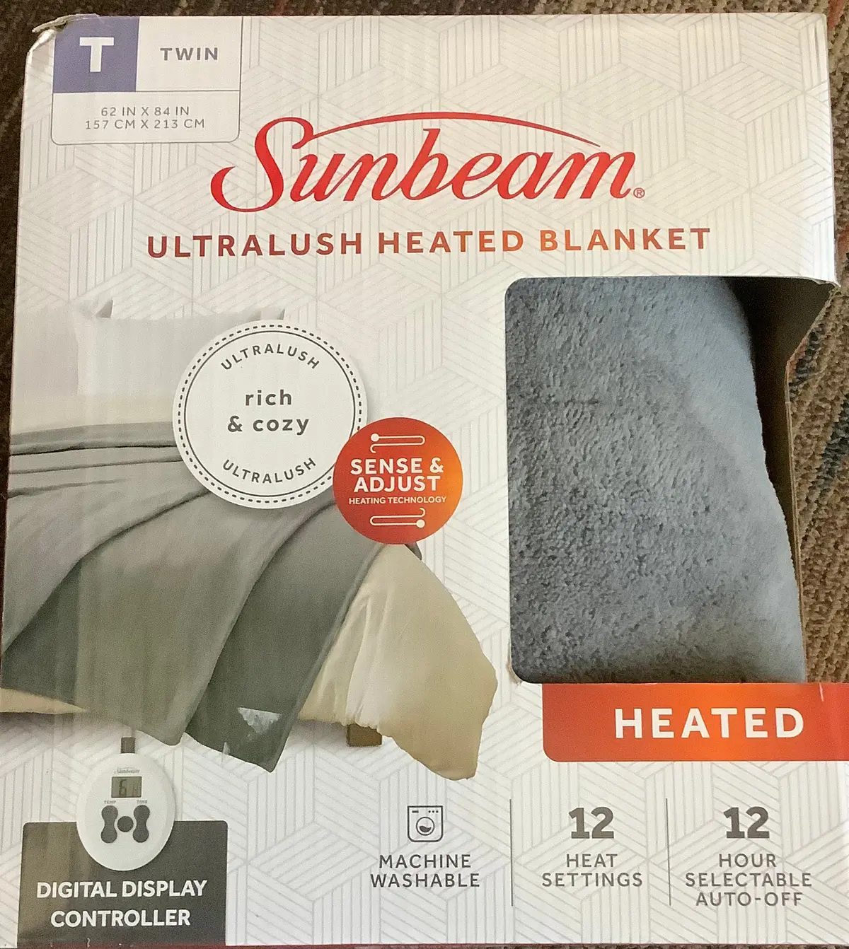 Sunbeam 62" X 84" Twin Nordic Premium Electric Heated
Blanket Light Marble Gray 1