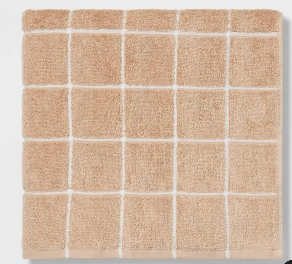 Everyday Grid Bath Towel Tan 1