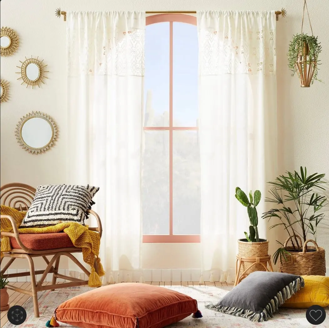 50"X84" Sheer Banded Geo Macrame Window Curtain Panel
White 1