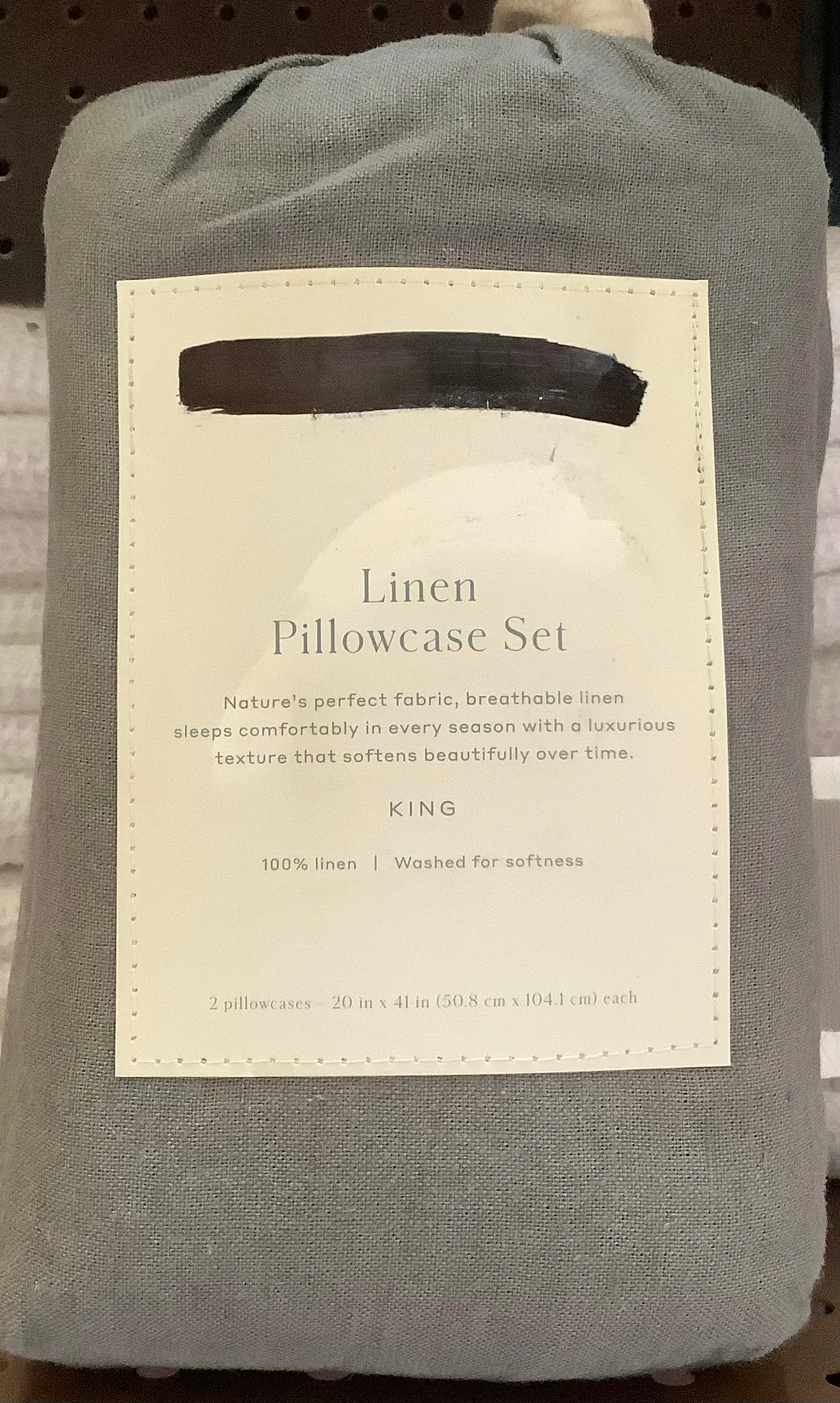 King 100% Washed Linen Solid Pillowcase Set Dark Gray 1