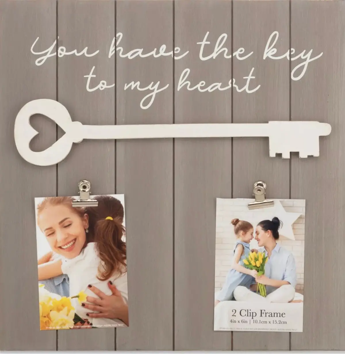 Key To My Heart" Gray Panel Collage Frame With Photo Clips 1