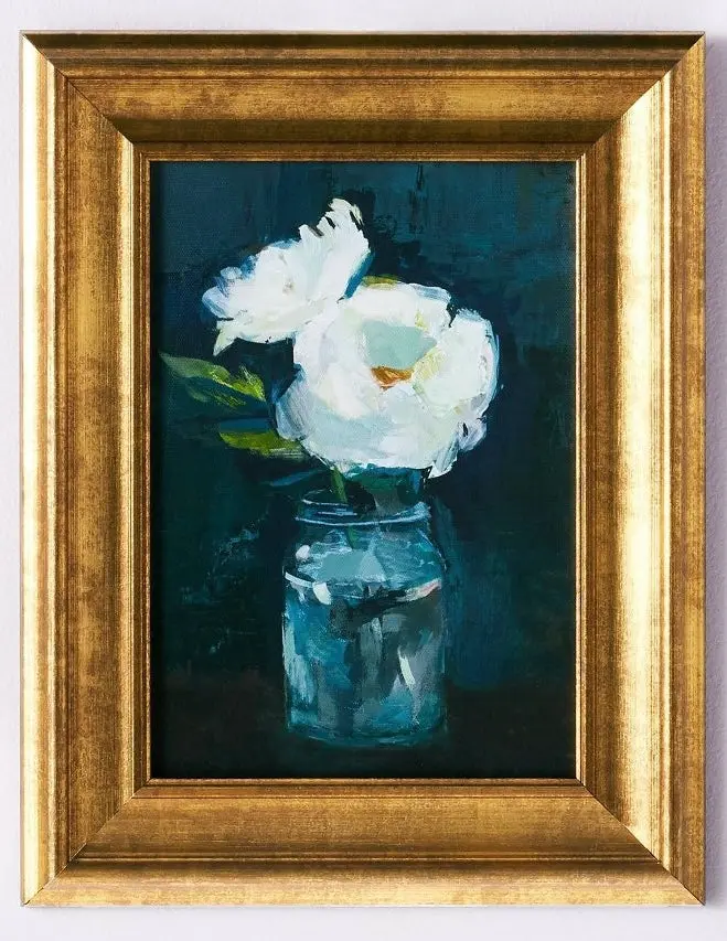 11" × 14" Floral Arrangement Framed Wall Canvas Gold/Navy 1
