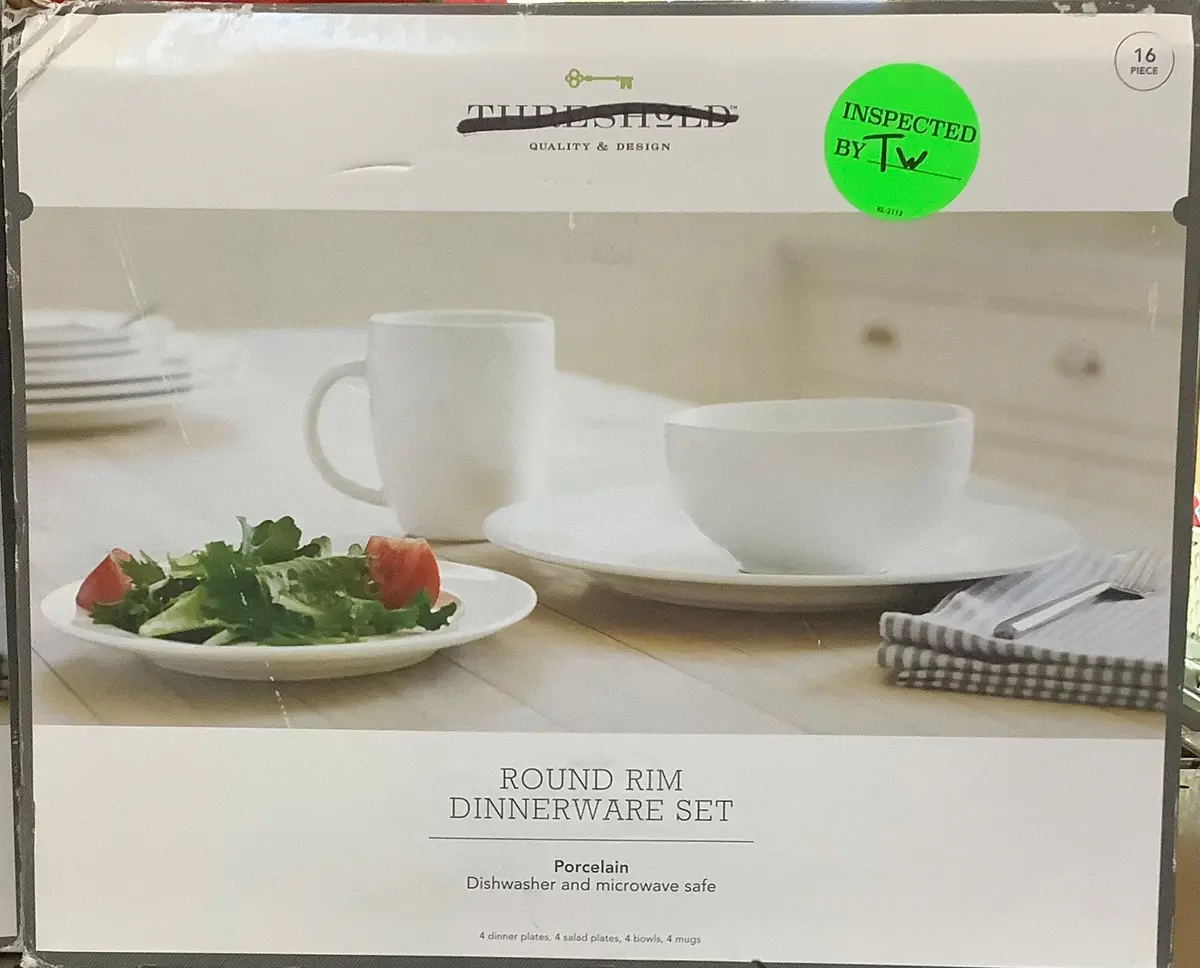 16Pc Porcelain Beaded Rim Dinnerware Set - White 1