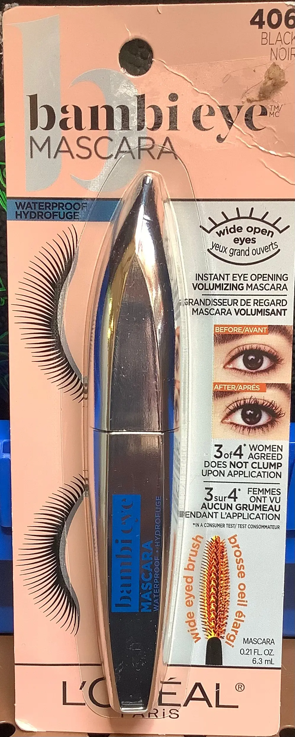 L'oreal Paris Bambi Eye Lasting Volume Lengthening And Curling Mascara - Black Brown Washable - 0.21 Fl Oz 1