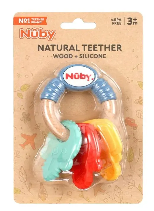 Nuby Natural Silicone And Wood Teether, Key Ring Design 1