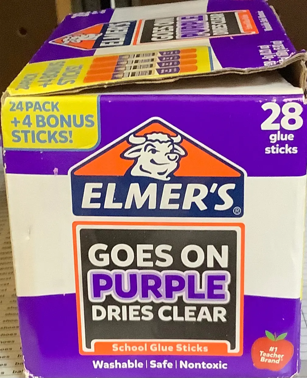 Elmer's 28Pk Washable School Glue Sticks - Disappearing Purple 1