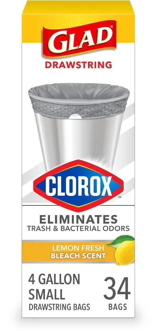 Glad Drawstring Small Trash Bags - Lemon Fresh Bleach - 4
Gallon - 34Ct 1