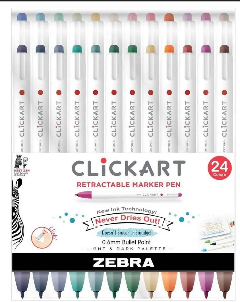 Zebra 24Pk Clickart Retractable Creative Markers 0.6Mm
Assorted Colors 1