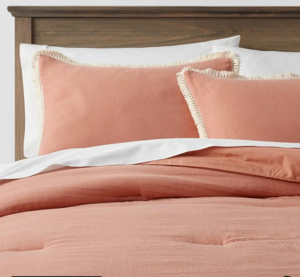 Queen Cotton Tassel Border Comforter & Sham Set Terracotta 1