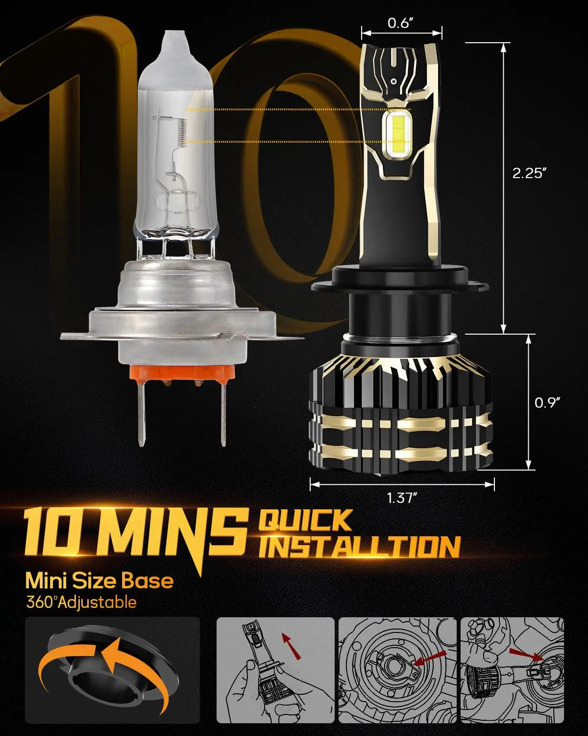 H7 Led Headlight Bulbs 120W 25000Lm Gx Series Brightest 6500K Cool White | 2 Bulbs 2