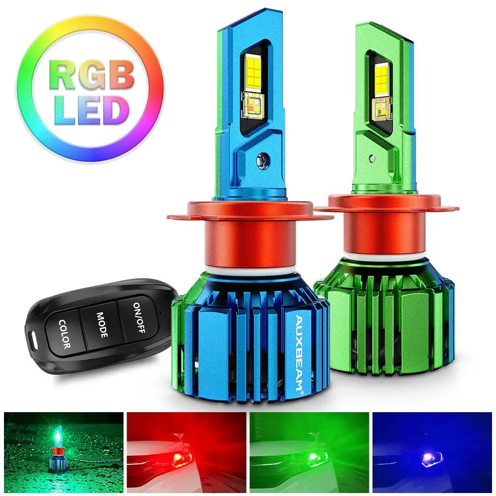🆕H7 Rgb Led Headlight Bulbs/Drl/Fog Light R7 Series 70W 25000Lm 6500K Cool White + Rgb Remote Control | 2 Bulbs 1