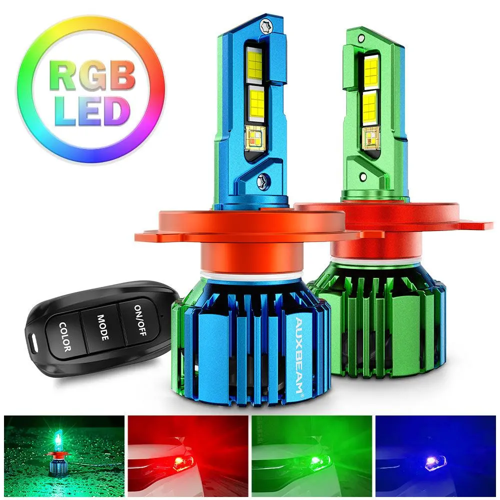 🆕H4/9003 Rgb Led Headlight Bulbs/Drl/Fog Light R7 Series 70W 25000Lm 6500K Cool White + Rgb Remote Control | 2 Bulbs 1