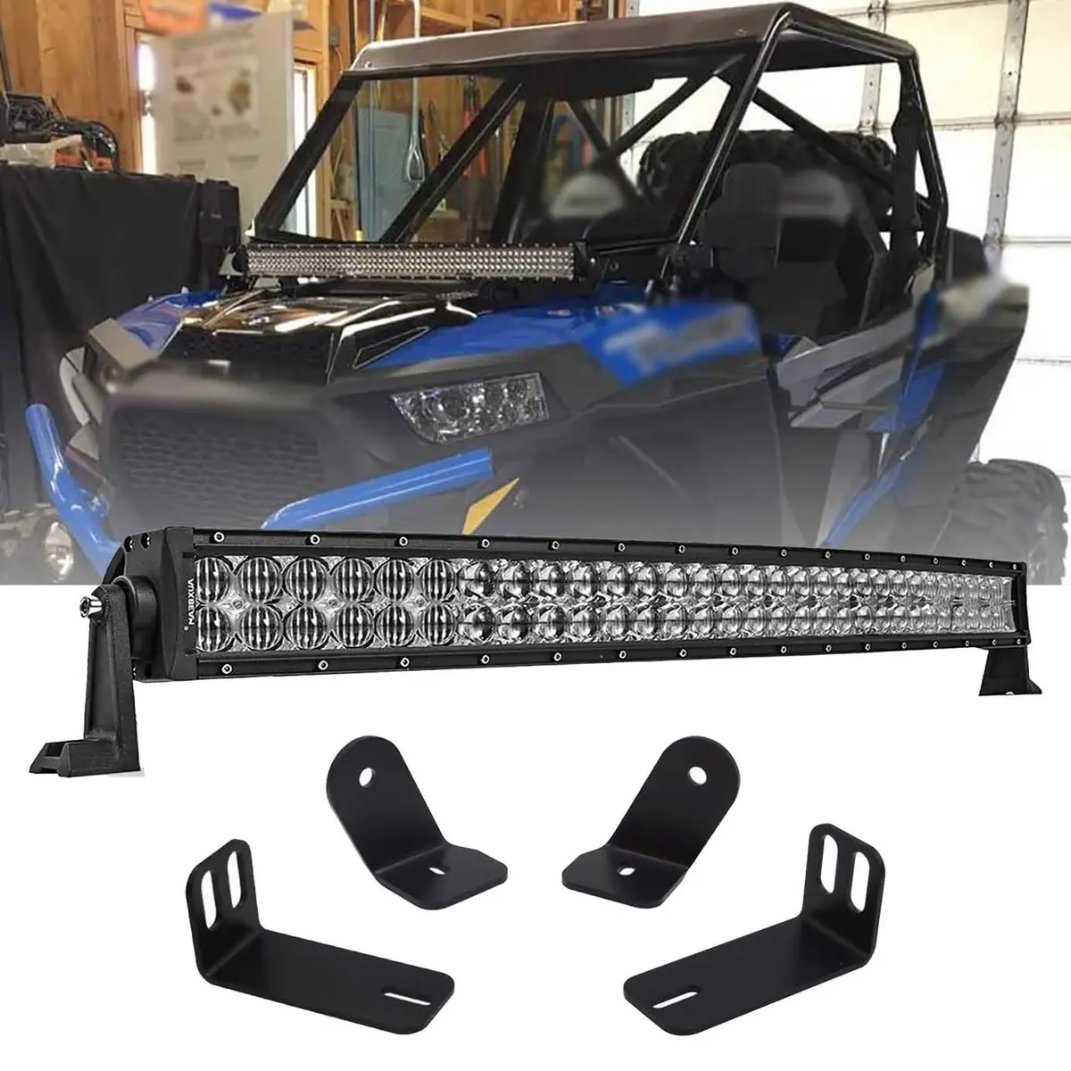 32 Inch 5D Series Straight/Curved Led Light Bar & A-Pillar Light Bar Mounting Bracket Combo For Rzr 900/ Rzr S900/ Rzr 900 Xc/ Rzr Xp 1000/ Rzr Turbo 1