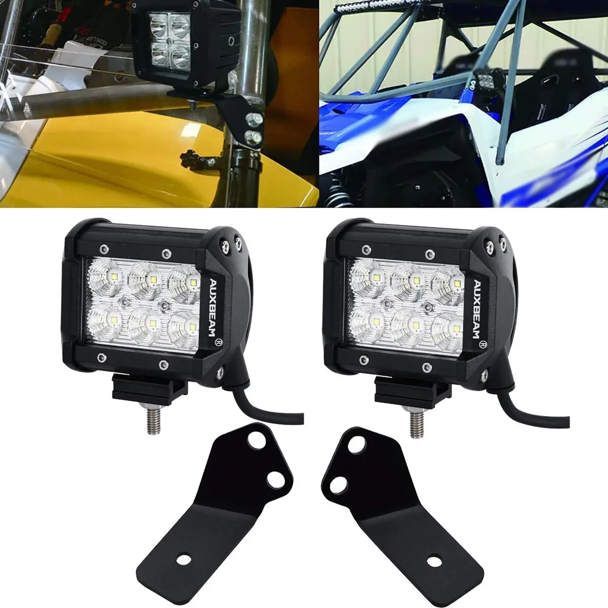 4 Inch Classic-Sm Series Dual Row Led Pod Lights Flood Beam & A-Pillar Mounting Bracket For 2016-2021 Yamaha Yxz 1000R Models 1