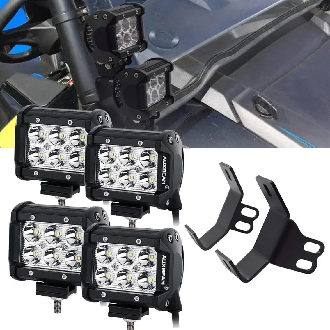 4 Inch Led Pod Lights&Double-Layer Pillar Mounting Bracket For 14-21 Polaris Rzr Xp 1000, 15-19 Polaris Rzr 900 1