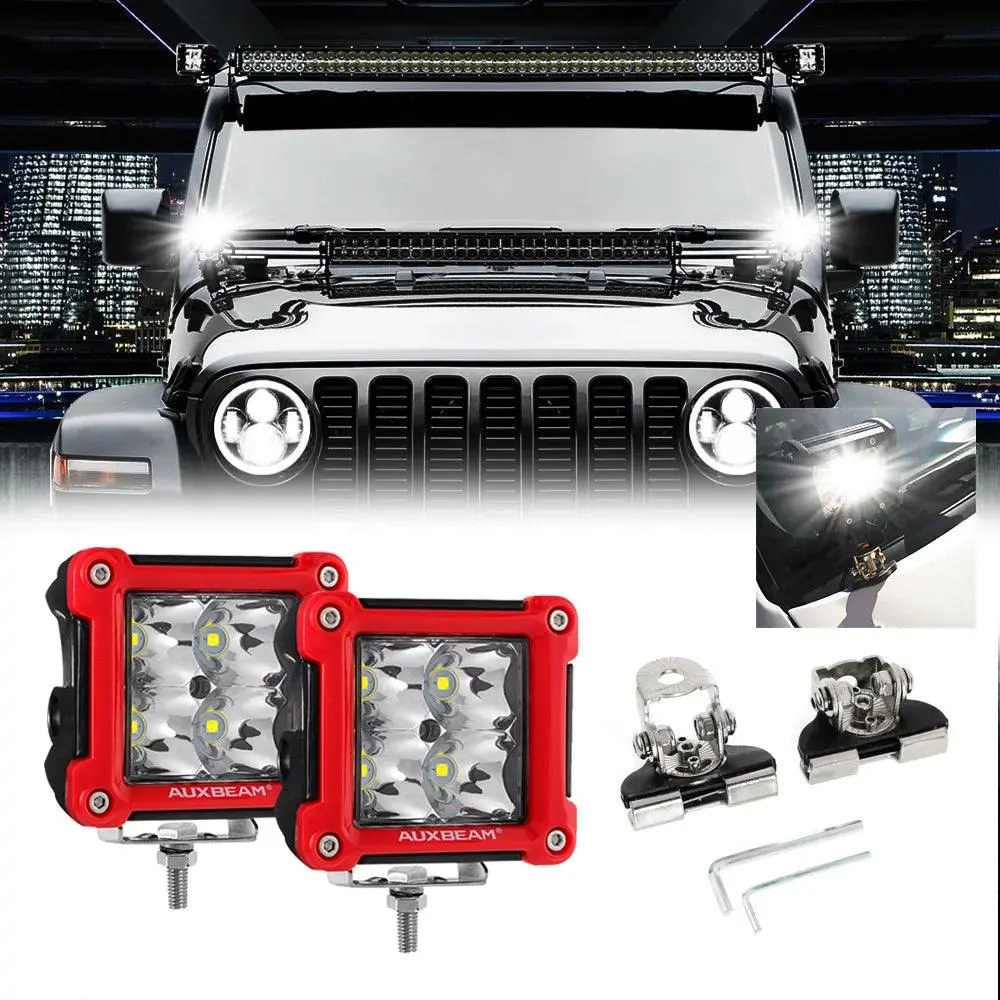3 Inch 40W Spot/Flood Beam Led Pods Light + Universal Led Working Lights Mounting Brackets 3