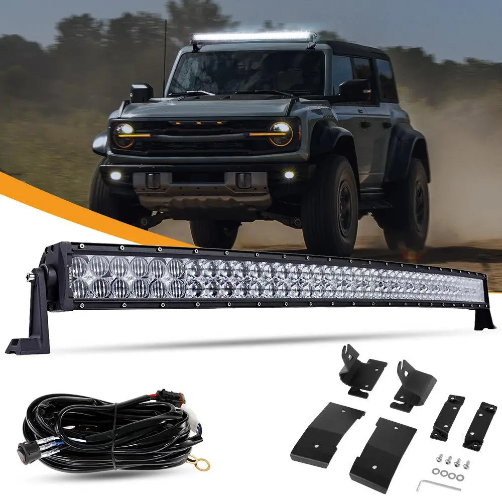 42 Inch 5D Series Curved Led Light Bar & Car Roof Windshield Led Light Bar Mounting Bracket For Ford Bronco 2/4 Door 2021 2022 1