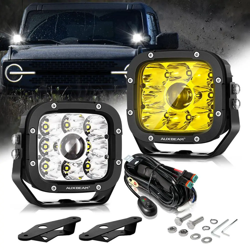5 Inch 110W White/Amber Led Driving Lights Pods Light With A-Pillar Mounting Bracket For Ford Bronco 2/4 Door 2021 2022 1
