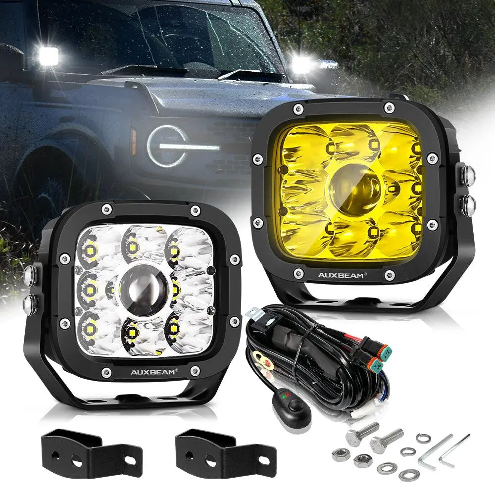 5 Inch 110W White/Amber Led Driving Lights Pods Light With A-Pillar Mounting Bracket For Ford Bronco 2/4 Door 2021 2022 1