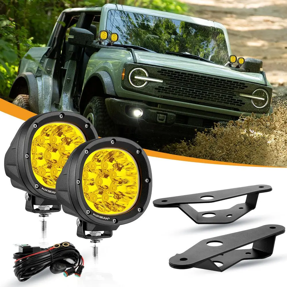 4 Inch 90W Round Yellow Spot Led Driving Lights With Dual A-Pillar Mounting Bracket For Ford Bronco 2/4 Door 2021 2022 1