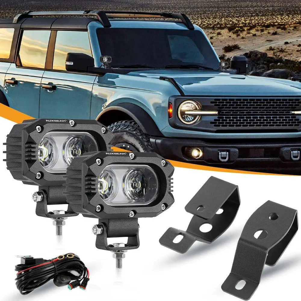 4 Inch 30W Corrugated Lens Flood Beam Led Pods Lights With A-Pillar Mounting Bracket For Ford Bronco 2/4 Door 2021 2022 1