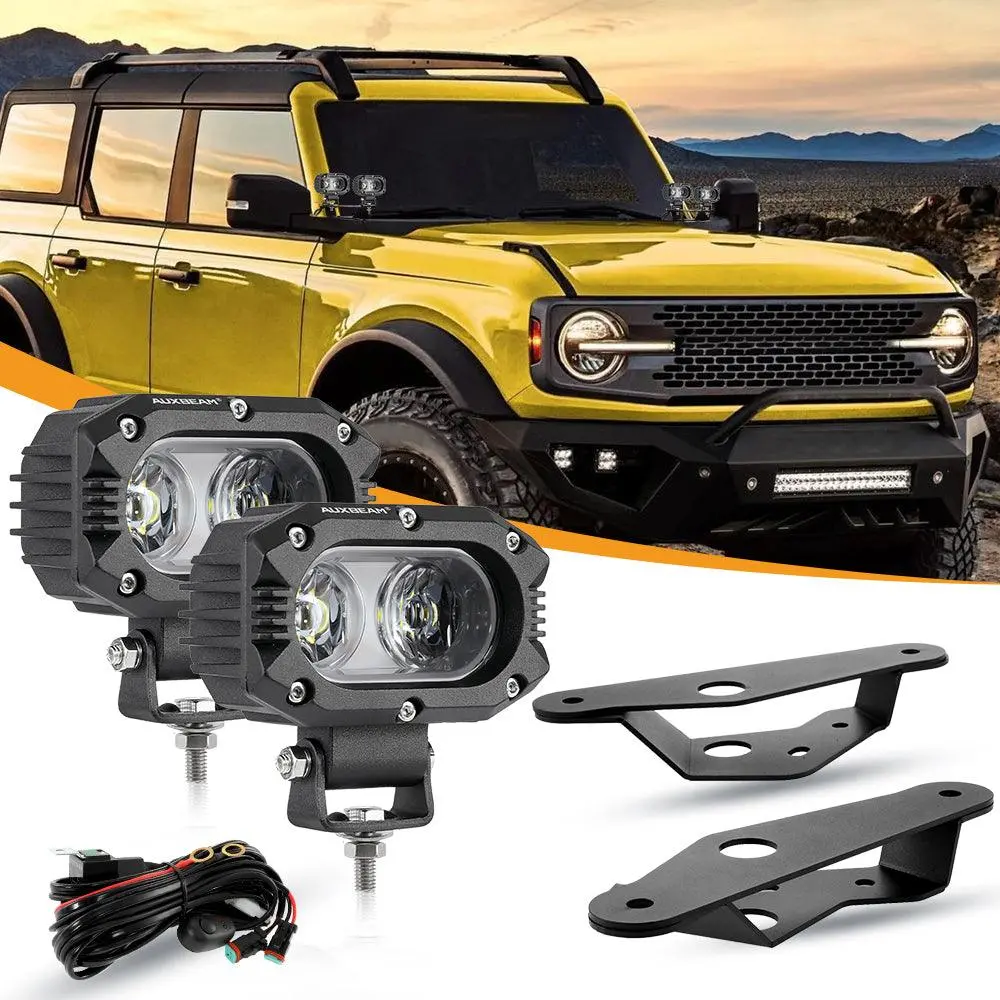 4 Inch 30W Corrugated Lens Flood Beam Led Pods Lights With Dual A-Pillar Mounting Bracket For Ford Bronco 2/4 Door 2021 2022 1