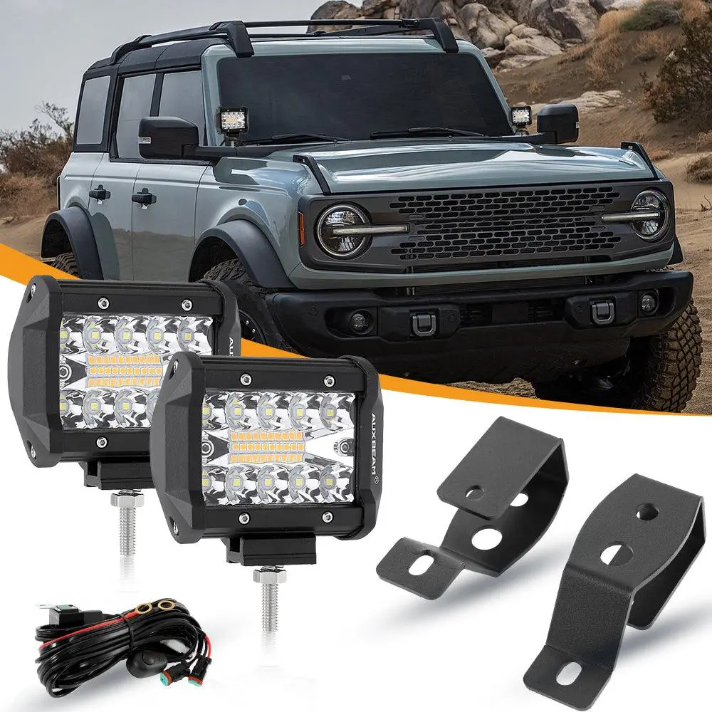 4 Inch 6 Modes White&Amber Led Working Light Led Pods With A-Pillar Mounting Bracket For Ford Bronco 2/4 Door 2021 2022 1