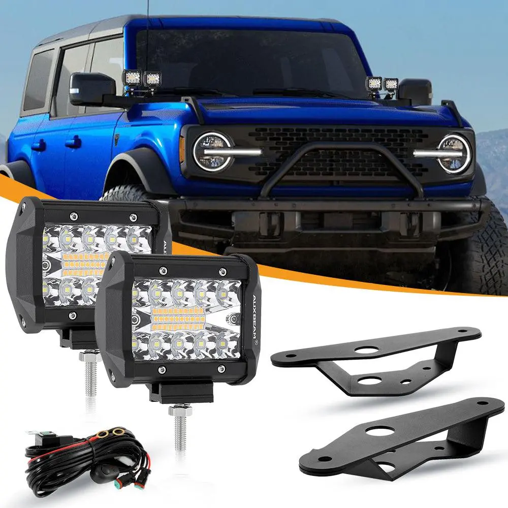 4 Inch 6 Modes White&Amber Led Working Light Led Pods With Dual A-Pillar Mounting Bracket For Ford Bronco 2/4 Door 2021 2022 1