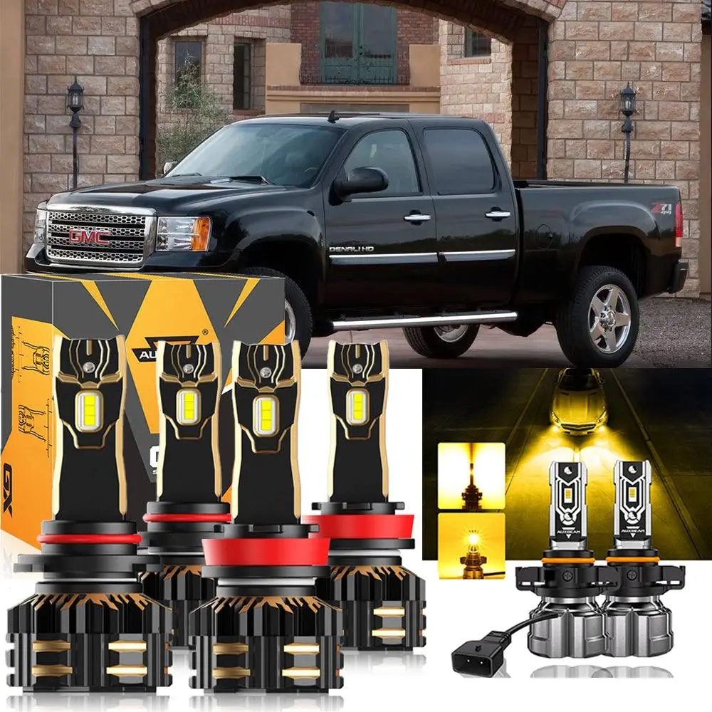 For 2007-2014 Gmc Sierra 3500 Hd 9005 H11 Led Headlight Bulbs Bundle 3