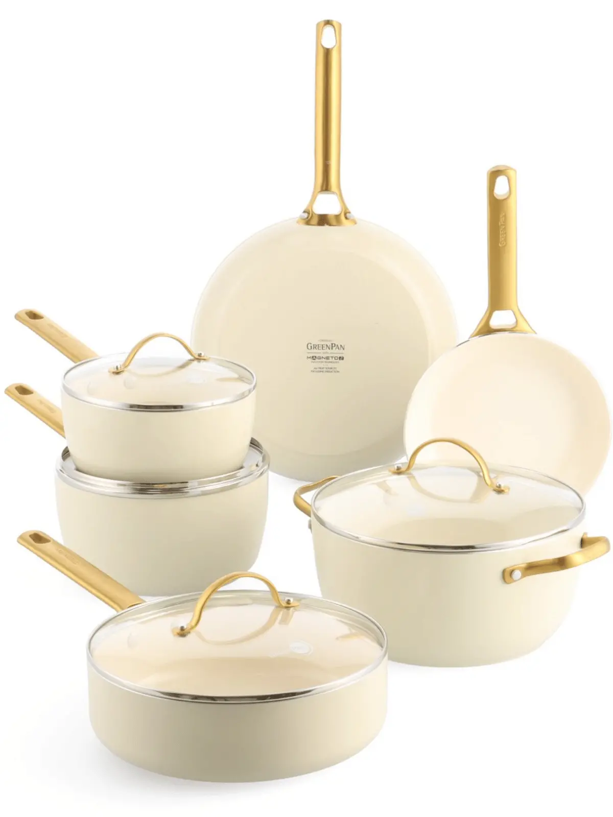 Greenpan Pannenset Padova Reserve Cream White 6-Delig - Keramische Anti-Aanbaklaag - Kookpan Ø 24 Cm, Steelpan Ø 18, 20 Cm, Koekenpan Ø 20, 28 Cm & Hapjespan Ø 24 Cm 1