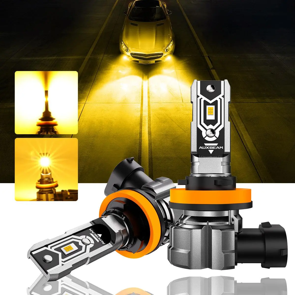 🆕H11 H9 H8 H16jp Led Fog Light/Drl Bulbs 50W 10000Lm 3000K Amber Yellow Q5 Series | 2 Bulbs 1