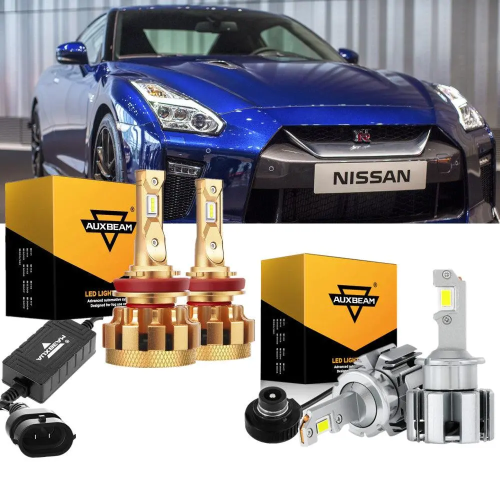 For 2009-2014 Nissan Gt-R D2s H9/H11 F-16 Plus Series Automotive Grade 29000Lm Led Light Bulbs High Low Beam Bundle 1