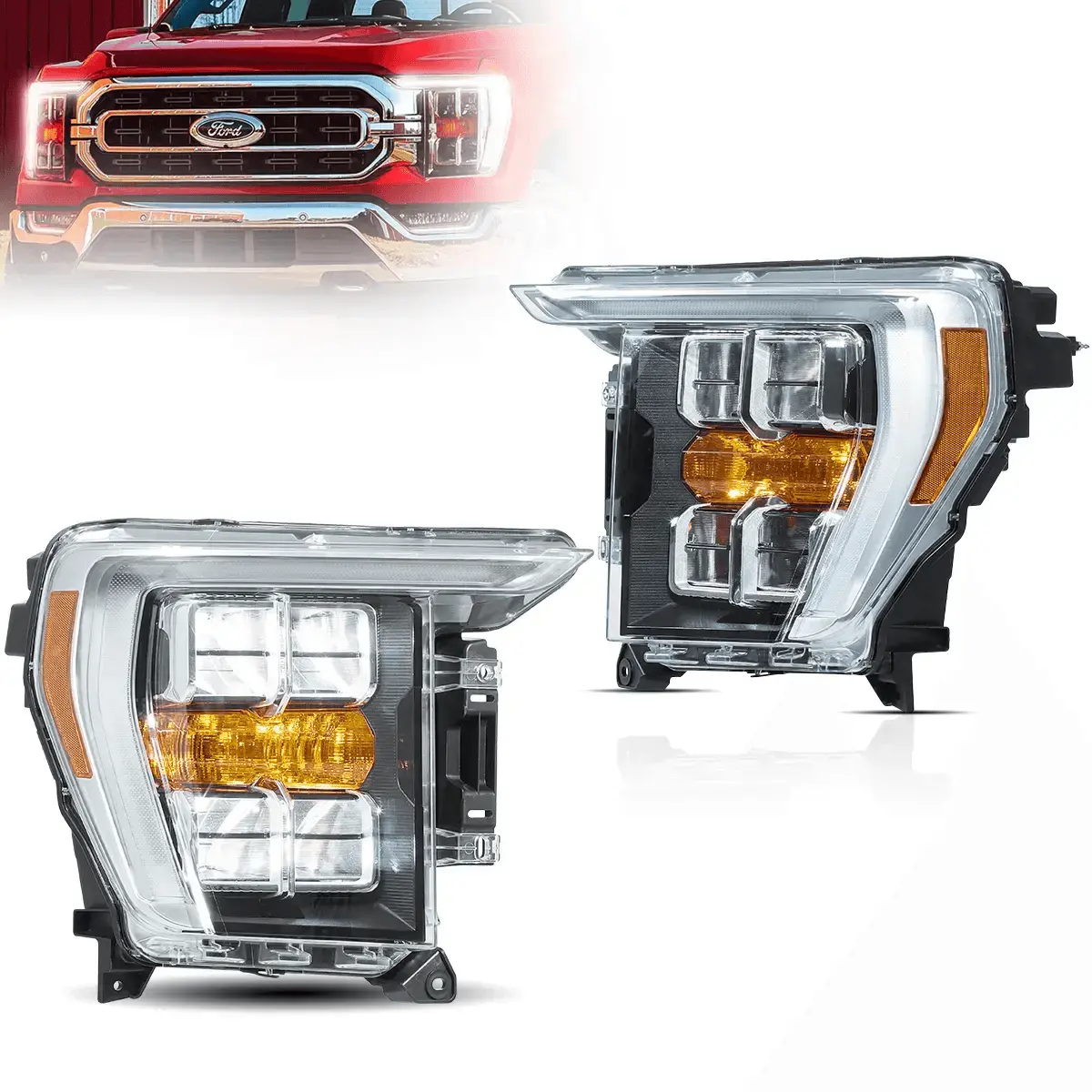 Led Headlight Assembly Reflection Bowl For 2021-2023 Ford F150 14Th Gen Chrome 1