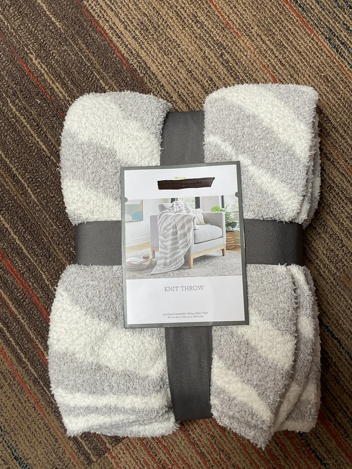 Cozy Feathery Knit Zebra Throw Blanket Gray 1